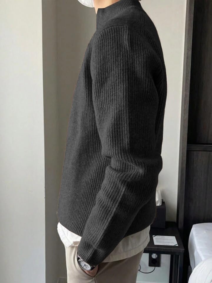 Image of ColorChakra High Neck Woollen Sweater for Mens Half Zip Wool Cardigan Plus Size M to 5XL