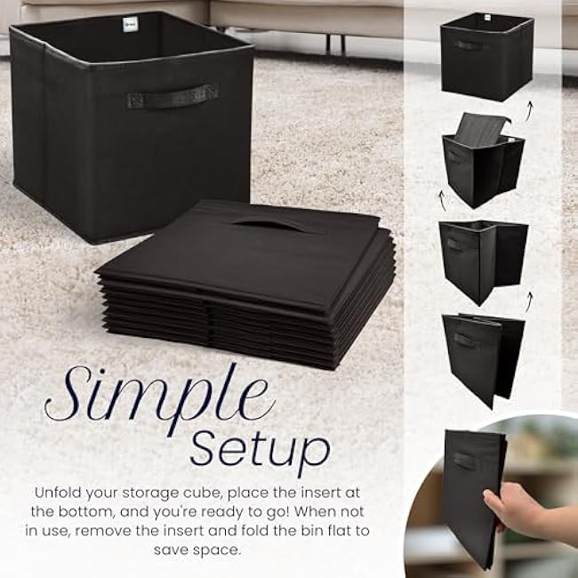 Reli. 13x13x13 Storage Cube Bins (8 Pack) | Large Cube Organizer Bins | 13x13 Fabric Storage Boxes | Fits Kallax | Collapsible, Foldable Fabric Cubby Box (Square) | Kids Room Organization (Black)