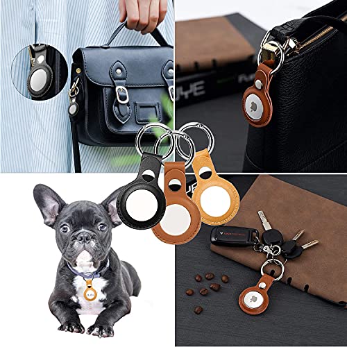 Image of M.G.R.J PU Leather Protective Key Ring Case Cover Compatible for Apple AirTag (Yellow)