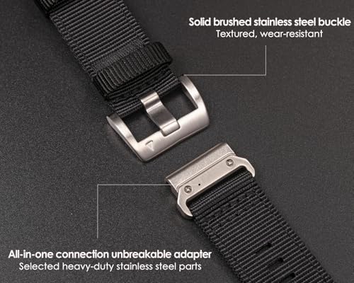 Image of HEMSUT Premium Nylon Watch Band for Garmin Quick Fit Watch - 20 /22 /26mm, Glossy Durable Non-Taper Strap with Tang Buckle Military Strap for Fenix Forerunner Approach MARQ Epix Tactix Quatix D2 Series