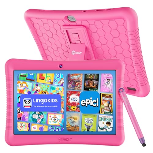 Image of Contixo 10 inch Android Kids Tablet 32GB - Includes Exclusive Games and Educational Apps, Parental Controls, Kid-Proof Case with Kickstand & Stylus - Pink