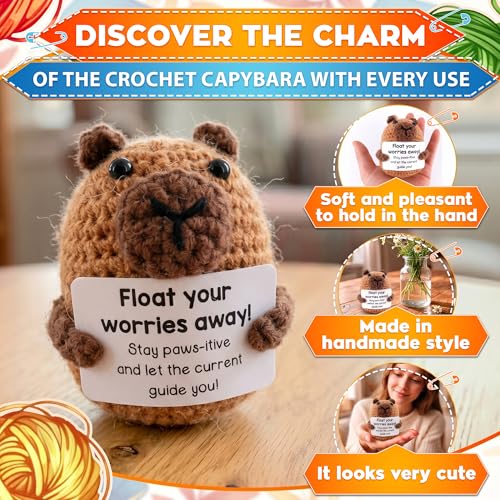 Reluen Crochet Capybara, Float Your Worries Away Handmade Capybara Crochet Figurine with Affirmation Message Card, Desk Decor Gift for Women Men Mom Daughter Sister Coworker Birthday — view 4