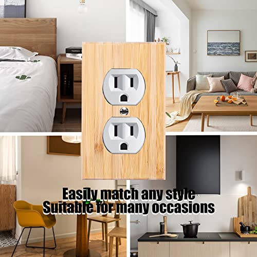 Raw Wood Double Hole Outlet Covers 4.5" X 2.76" Bamboo Quality Decorative Wall Plate Light Switch Plate Cover For Bedroom Kitchen Home Decor (Double Hole Outlet) #TOP4