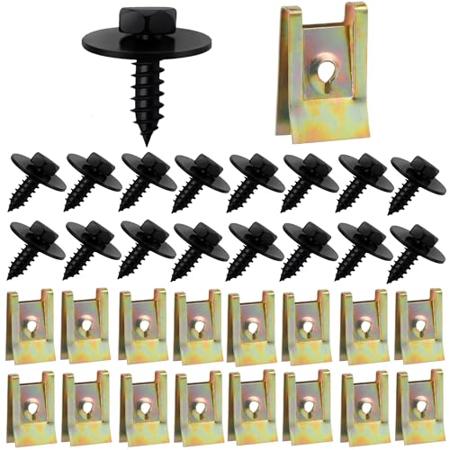 100 Piezas Surtido de Tornillos y Grapas, para Carrocería, Tuercas de Clips, Tornillo Roscachapa Tuercas en U de Metal para Automóviles Guardabarros de Parachoques