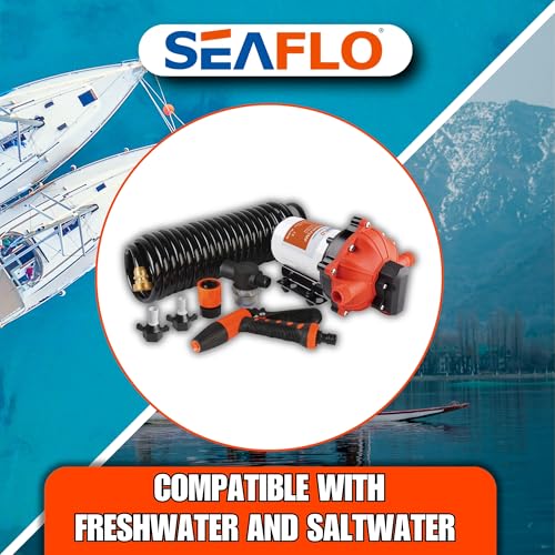 SEAFLO 55-Series Washdown Pump Kit - 12V DC, 5.5 GPM, 70 PSI, Self-Priming, Coiled Hose, Spray Nozzle, High Flow for RV, Boat, Off-Grid, Freshwater, and Saltwater Applications 4-Year Warranty by SEAFLO - Image 4