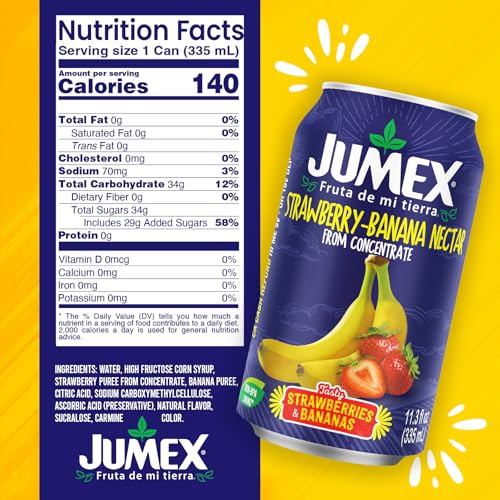 Image of Jumex Strawberry Banana Nectar Juice - Made with Fresh Fruit Puree - Tropical Fruit Juice Concentrate for Smoothie Mix, Cocktail Mixers & Kids Drinks & Beverages - 11.3oz, 1 Pack Canned Drink