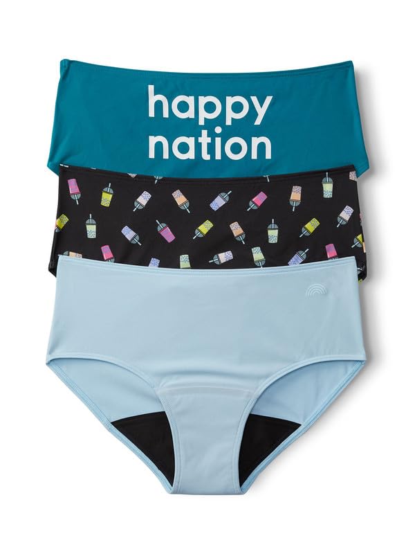 Happy Nation Girls Period Hipster Underwear for Teens, Pack of 3