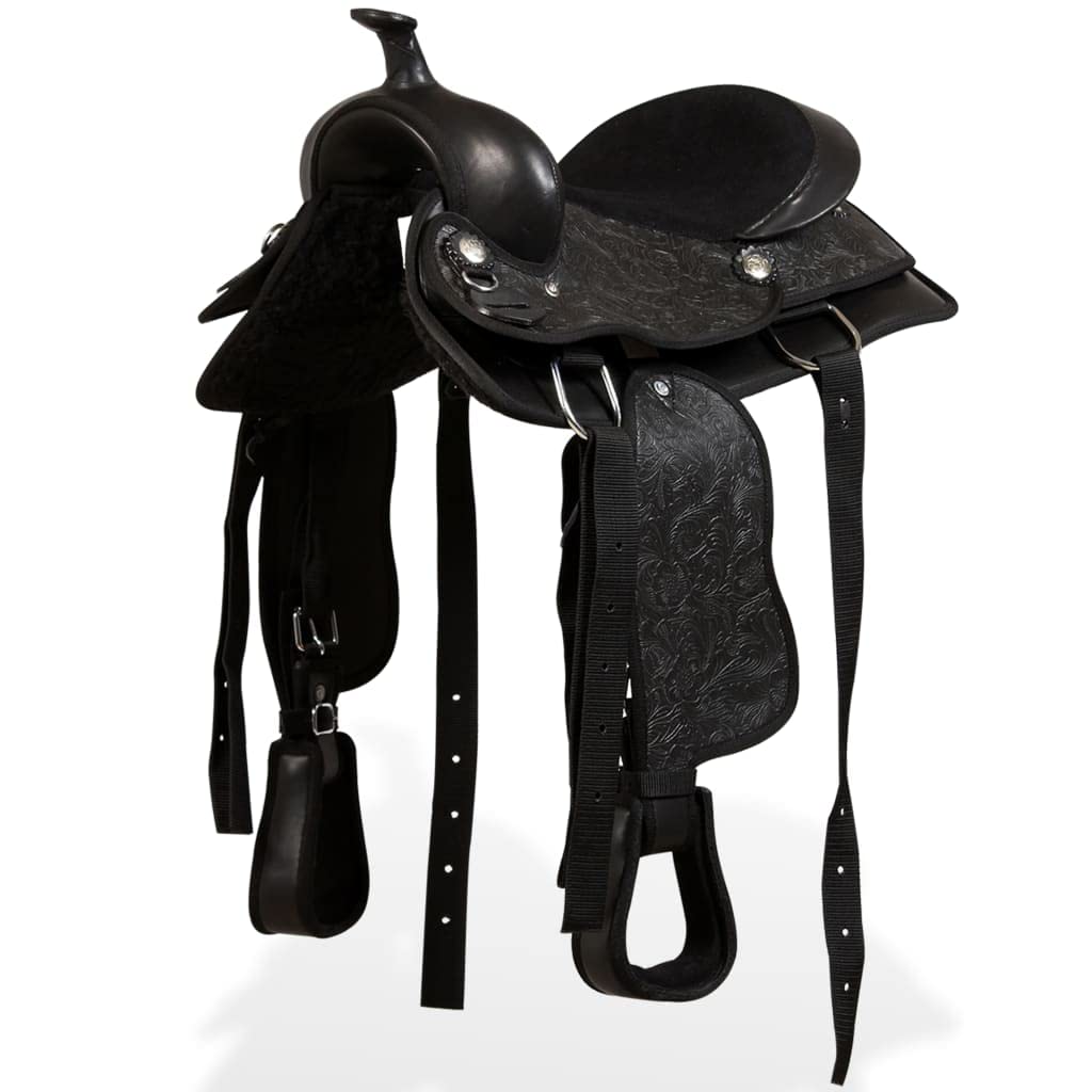 Sillín occidental de piel auténtica con halter y hoja de pecho, duradero para pony y caballo, perfecto para senderismo, equitación y torneos, 12 pulgadas