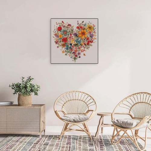 Image of Valentine's Day Stamping Cross Stitch Kit, Flowers Counting Cross Stitch Kit for Adult Beginners , Full Line DIY Cross Stitch Stitching Kit for Home Decor Cross Stitch Patterns 13.7x13.7 inches