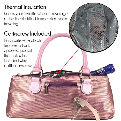 Image of Primeware Wine Clutch Bag (Thermal Insulated) Trendy Women's Carry Tote | Holds Red & White 750mL Bottles | Trendy Fashion | Incl. Portable Waiter-Style Corkscrew