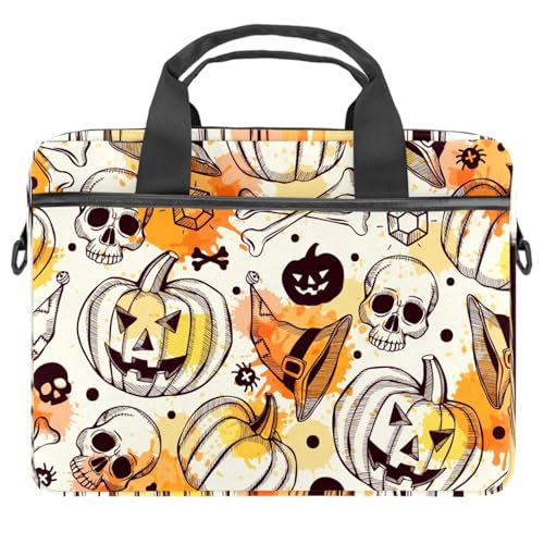 Maletín bandolera para laptop de 13 a 14.5 pulgadas con diseño multicolor de calavera y calabaza