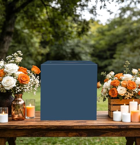 Image of SietDESEO Navy Blue Card Box for Graduation Large Cardboard Gift Card Box Holder for Wedding Reception Birthday Graduation Baby Shower Raffle Ticket Box with Slot