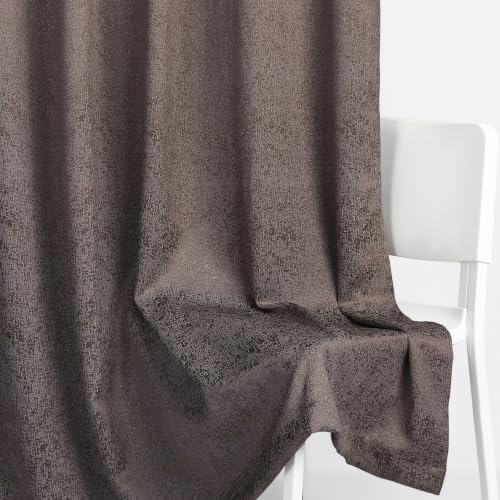 Image of haus & kinder Metallic Blackout Jacquard Door Curtain 7 Feet Long Pack of 1 | 100% Room Darkening Luxe Metallic Mocha 130 x 213 cm