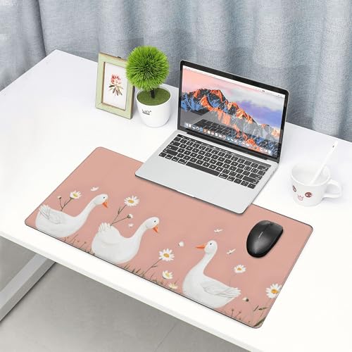 Image of Geese Daisies Cute Extended Gaming Mouse Pad, with Stitched Edges Large Mouse Pad Desk Protector, Rubber Base Mousepad Keyboard Mouses Mat for Work Game Office Home- 32 inch X 12 inch Inch,E92