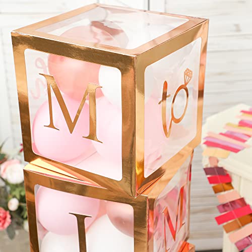 Image of Fonder Mols 4pcs Rose Gold Transparent Balloon Boxes with MISS TO MRS Letters for Wedding Bridal Shower Engagement Cake Smash Backdrop(No Balloons)