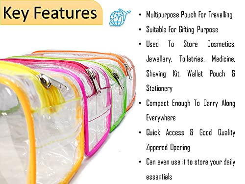 Image of iShine Transparent Multipurpose Travel Pouches, Makeup Toiletry Kit Bag,Cosmetic Pouch, Zipper Pouch for Women Men and Medium (Pack of 5, Assorted)