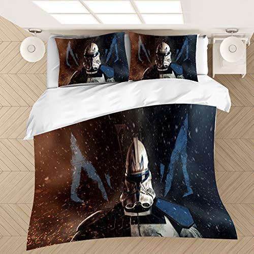 Captain Rex Two-Piece Bedding Set (Twin Size) | Modern Comfortable Two-Piece Bedding Set with Quilt Cover and Pillowcase, Cartoon Comforter Cover Bed Set for Kids, Star Wars Theme Bedding Set
