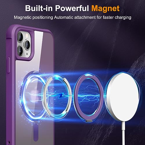 Image of Compatible with iPhone 11 Pro Max Case with Stand 6.5 inch,Purple | Matte Translucent Phone Case for iPhone 11 Pro Max,360 Magnetic Ring Stand,Compatible Mag-Safe,Military Grade Protection