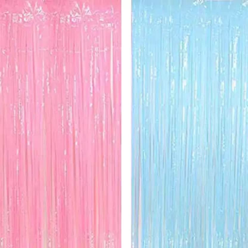 Partyzz Trader Pastel Foil Curtain-Pink & Blue/Pastel Fringe Curtain for Baby Shower Decorations-Pink & Blue/Pink & Blue Pastel foil Fringe Curtain for Birthday Decorations (Pack of 2)