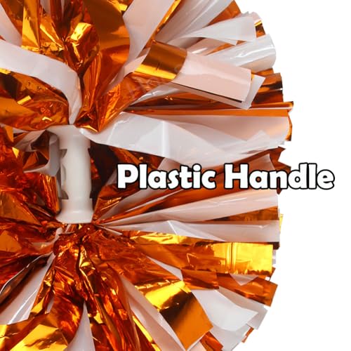image for Hooshing 2PCS Orange and White Pom Poms Cheerleading with Baton Handle