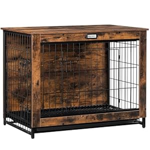HOOBRO Dog Crate Furniture, 32.5″ Medium Dog Kennel Indoor, Wooden Cage with Pull-Out Tray, Double Doors Pet House Side End Table for Medium/Small Dogs, Rustic Brown BF802GW03G1