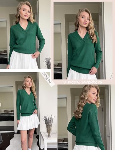 Image of Zeagoo Womens Sweaters Fall Fashion 2025 Long Sleeve Tops V Neck Business Casual Collared Knit Tunic Pullover Outfits