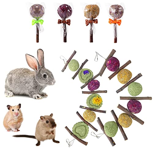 Acidea 6Pack Hamster Kauspielzeug, natürliche Blume Timothy Molhalle Kautstäbchen für Kaninchenzähne Mahlen, die Zahngesundheit verbessern, natürlicher Apfelholz Timothy Graskuchen behandeln Cover