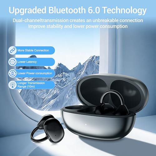 2026 Open Ear Clip on Earbuds for Running & Gym, Wireless Bluetooth 6.0 Wireless Clip On Earbuds with 80 Hours Charging Case, Sport Earphones Built-in Mic IPX5 Waterproof for Outdoor Fitness — view 5