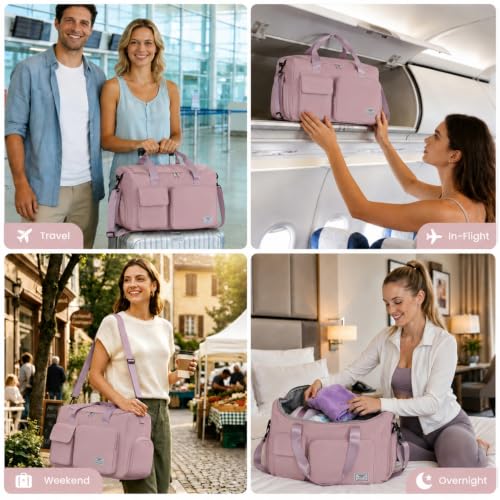 Image of FIORETTO Women's Gym Duffle Bag with Shoes Compartment, 30L Capacity, Ideal for Travel, Gym, Sports, Duffel, Weekender