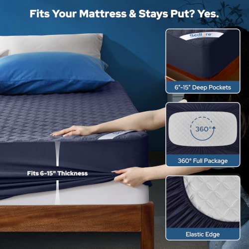 Image of 2 Pack Waterproof Mattress Protector, Twin XL Size Mattress Pad with Deep Pocket 6 inch-15 inch Depth, Soft Breathable Dirt-Proof Single Bed Mattress Cover for Bedroom, Dorm Room (Navy Blue)