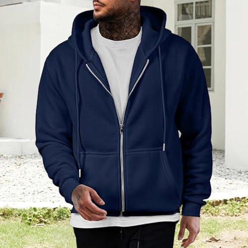 Wankang Zipper Hoodies for Men Drawstring Hooded Sweatshirts Cashmere Cardigan Sweater Lightweight Fleece Jacket with Pockets2
