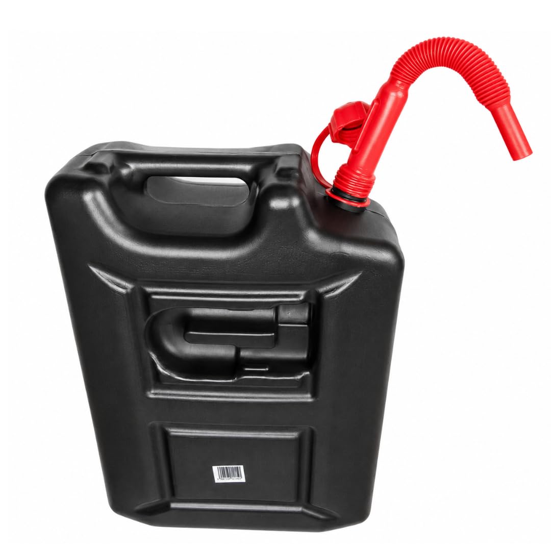 Jerrican Essence 20L - Bidon essence avec Tuyau - Bidon de Réserve Robuste et étanche pour Essence et Diesel - Noir