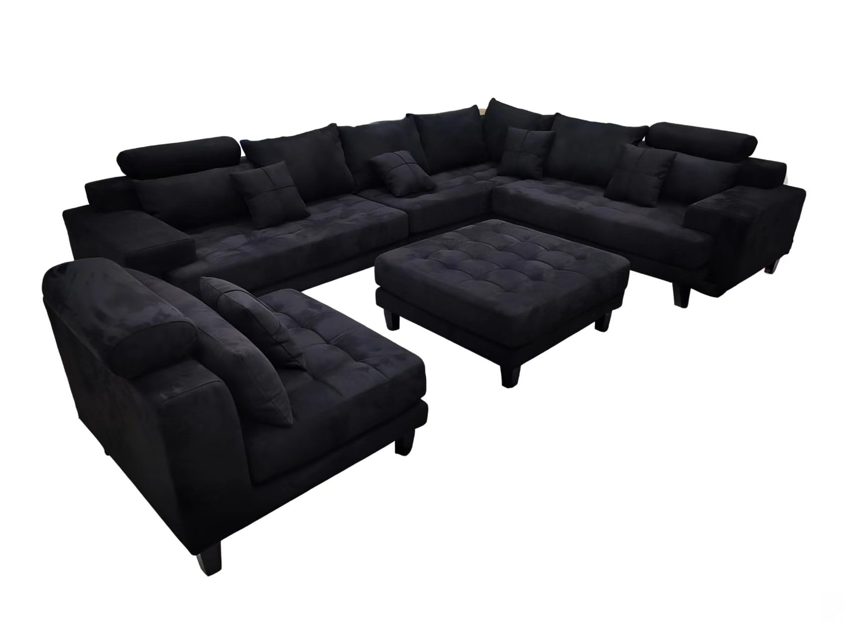 Stendmar L Shape U Shape Reversible Microfiber Sectional S150D Black