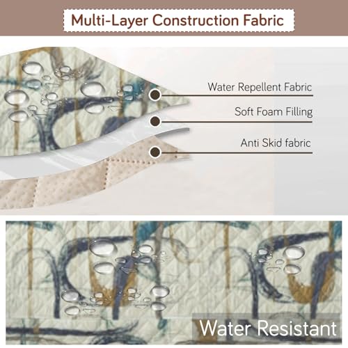 Image of HOKIPO 'Elira Series' Printed Quilted One-Piece L Shape 4 Seater (2+2) Sofa Cover Mat with Left Chaise | Anti-Slip Backing & SecureFit Belt, Parchement Beige Abstract Art (AR-5373-C6)