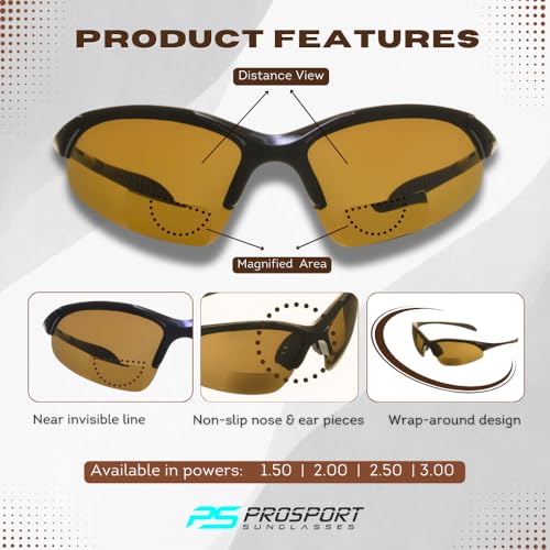 Image of Bikershades proSPORT Bifocal Sunglass Readers Sport Golf Cycling Running Rubber Ear Nose Pieces1.50 2.00 2.50