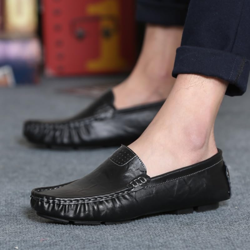 Loafers for Men Simple Solid Color Driving Loafers PU Leather Flat Heel Flexible Slip Resistant Party Walking Slip-on2