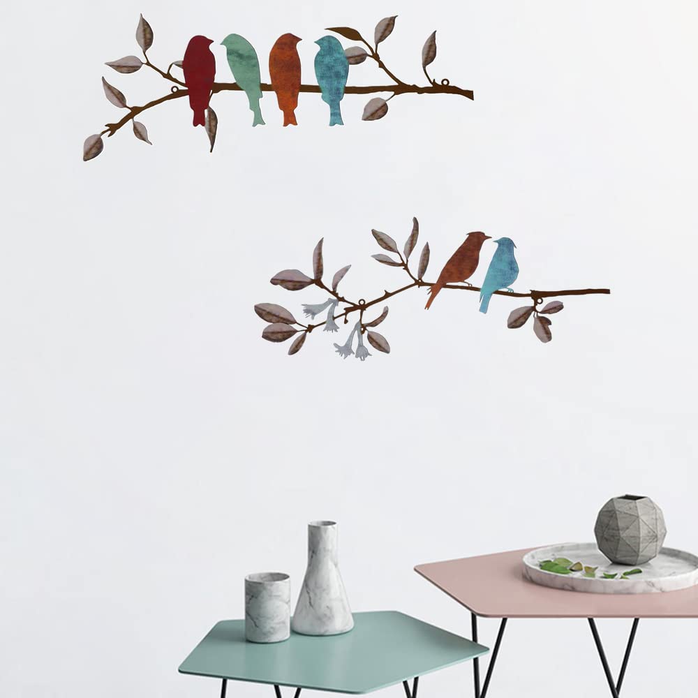 Bird Metal Wall Art, 2 Pack Stained Metal Birds Outdoor Wall Decor