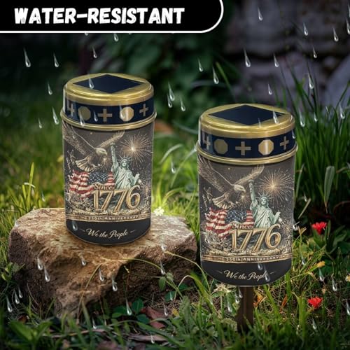 Image of Solar Powered Grave Lamp - Patriotic Since 1776 Eagle Design, Flameless Candle with Waterproof Stake, All-Year Outdoor Cemetery Decoration