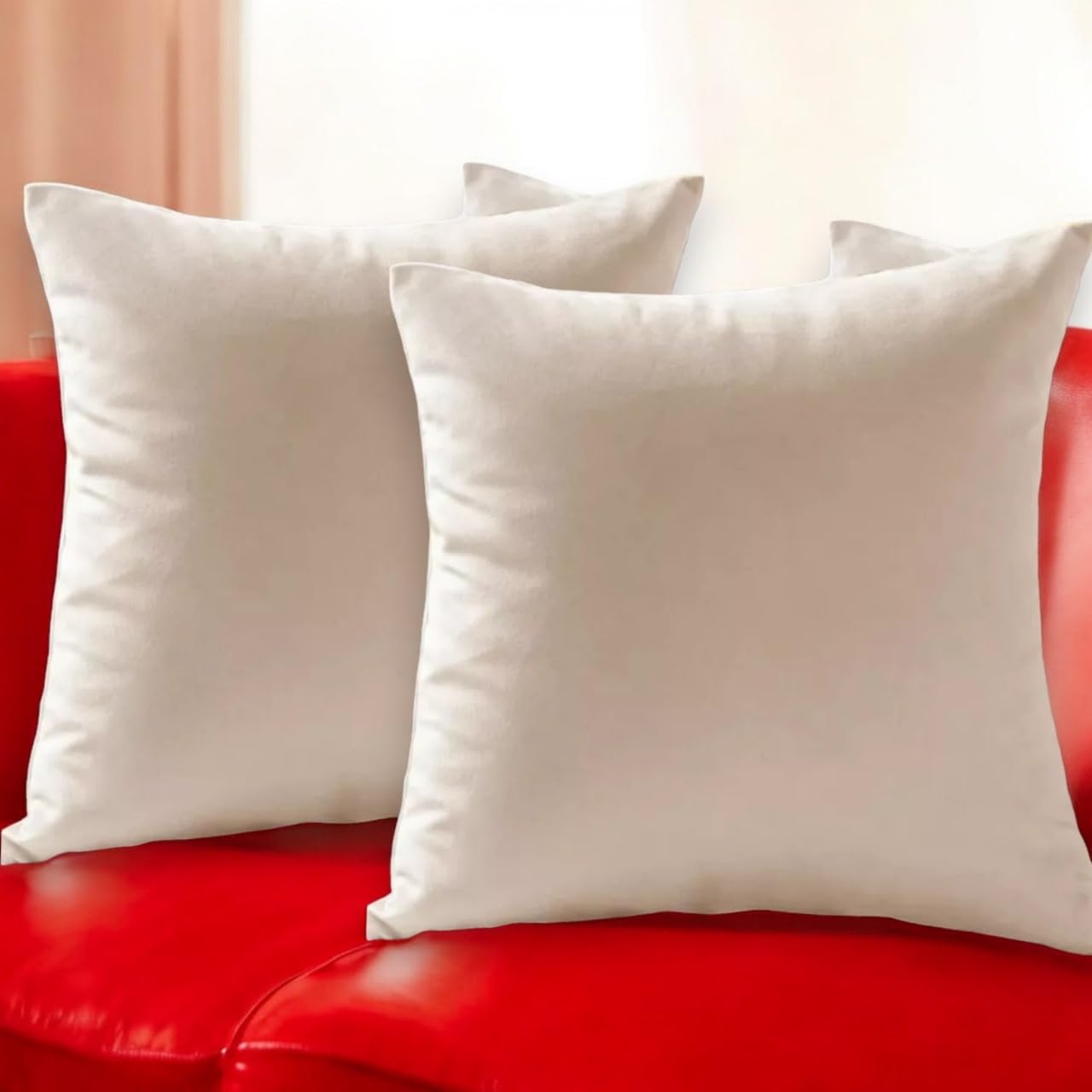 Seechoo Cream Velvet Cushion Covers, Set Of 2, 45Cm X 45Cm, 18X18 Inch, 17 Colours, Extra Soft Plush, Decorative, Invisible Zipper (Cream)