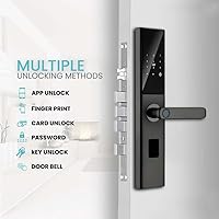 Vista 3 de Cerradura de puerta inteligente Entrada sin llave 5 en 1 - Huella digital, código de acceso, tarjeta IC y llave mecánica Control de aplicación