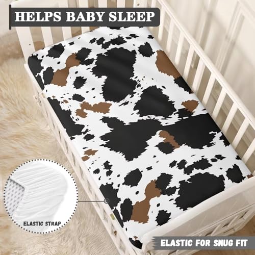 Image of Cow Print Crib Sheets for Baby Boys Girls Horse Crib Sheet for Standard Crib Mattress 28 inch x 52 inch Fitted and Soft Breathable Crib Mattress Sheet