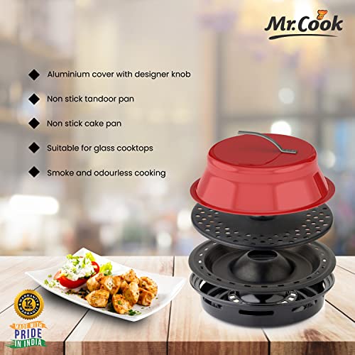 Image of MR COOK By United Metalik Gas Oven Tandoor | A Combination of Oven and tandoor | 4-Pieces | Red and Black | 1 Year Warranty