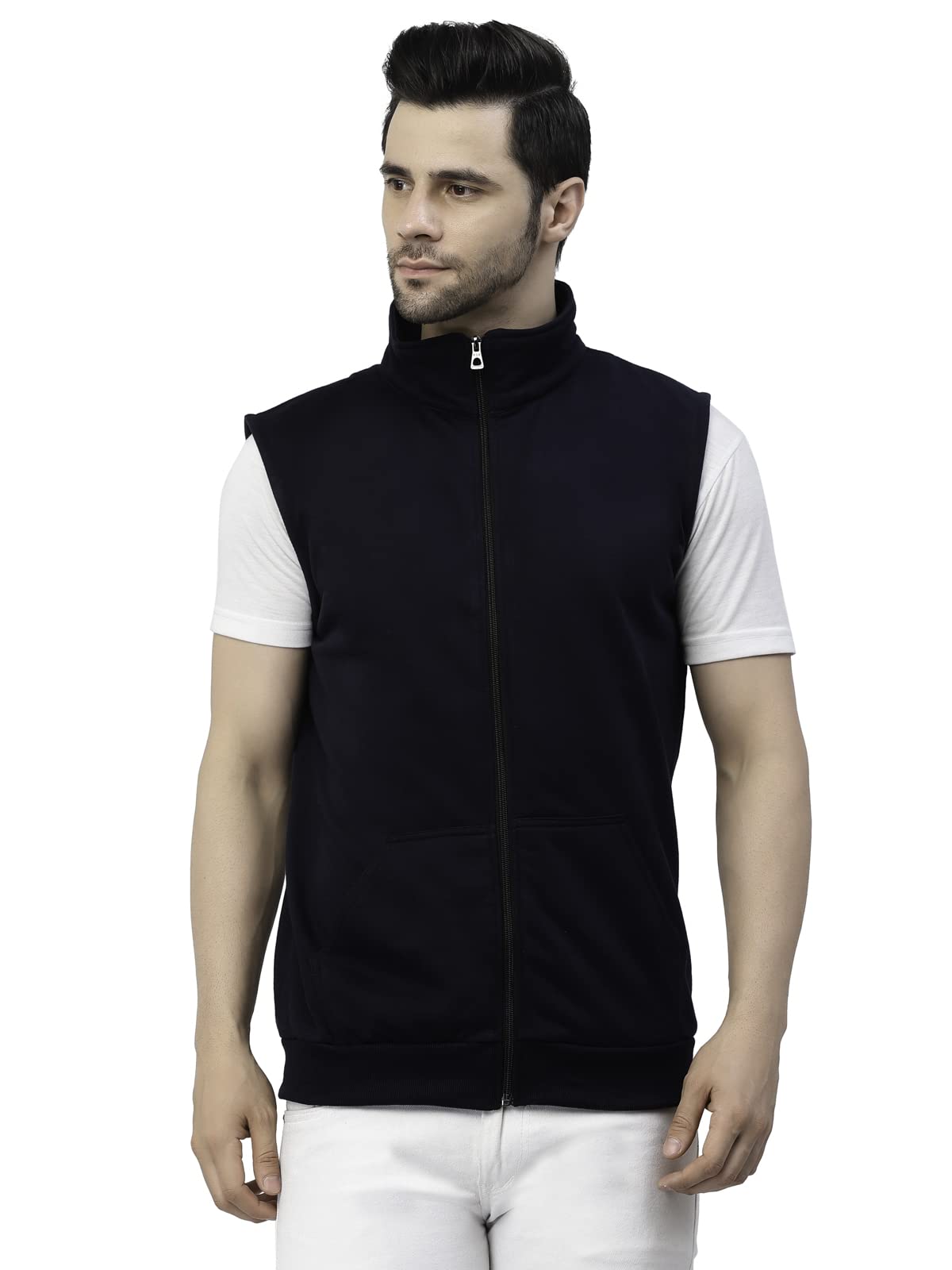 by Uzarus Men's Standard Length Cotton Blend Sleeveless Regular Solid Jacket