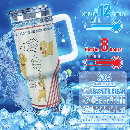 Tumbler with Handle 40 oz, Tumbler with Lid and Straw, Insulated Stainless Steel Travel Mug, No Leak Tumbler, Suit For Cupholder Friendly, Keeps Cold And Hot for 24 Hours,Dog