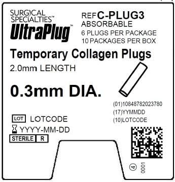 C-PLUG3 UltraPlug Collagen Absorbable Punctal Plugs, 6 per Pack/ 10 Packs/Box