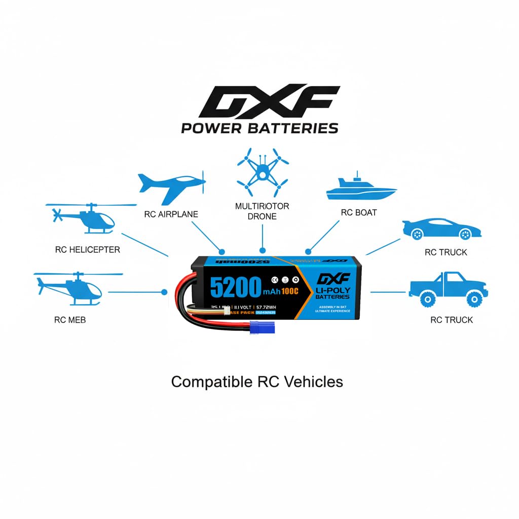 DXF 3S LiPo akumulator 11,1 V 100C 5200 mAh twarda bateria ze złączem Deans T do samochodów RC, samolotów RC, helikopterów RC, hobby RC (2 opakowania)
