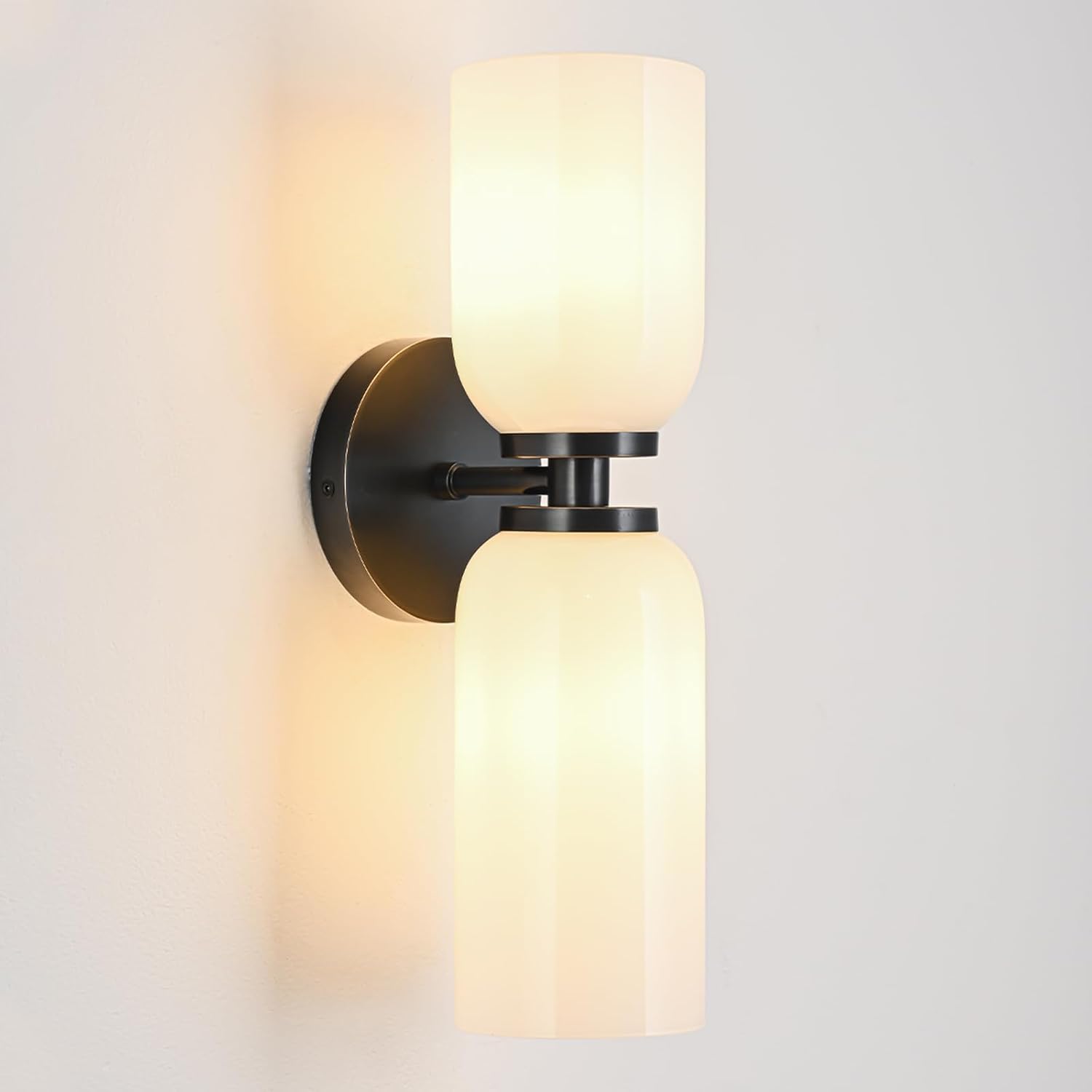 Copper Wall Sconces Set of Two, Matte Black Vintage Sconces Wall Decor Set of 2, White Frosted Glass Bathroom Wall Sconces Light, Wall Sconce for Bedroom, Bathroom, Indoor