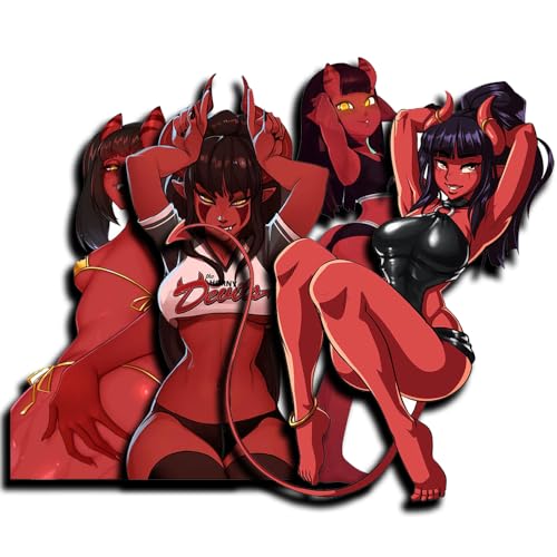 YUNEX 5.1 Inch 4Pcs for Devil Sexy Anime Girl Sticker Vinyl Waterproof Window Trunk Laptop Decal for Motorcycle Campervan Bumper Luggage Decor