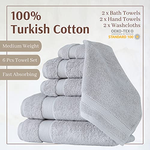 TEXTILOM 100% Turkish Cotton 6 Pcs Bath Towel Set, Luxury Bath Towels for Bathroom, Soft & Absorbent Bathroom Towels Set ( 2 Bath Towels, 2 Hand Towels, 2 Washcloths )- Light Grey TEXTILOM 100% Turkish Cotton 6 Pcs Bath Towel Set, Luxury Bath Towels for Bathroom, Soft & Absorbent Bathroom Towels Set ( 2 Bath Towels, 2 Hand Towels, 2 Washcloths )- Light Grey