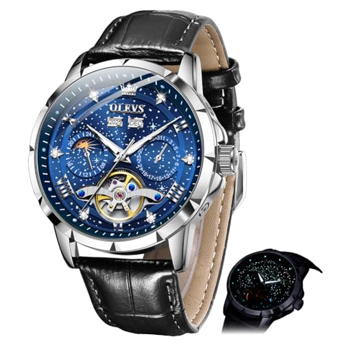 Image of OLEVS Mens Automatic Watches Self-Winding Starry Sky Diamond Skeleton Luxury Wrist Watch Waterproof Luminous